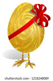  easter egg with foot, egg with a ribbon isolated on white