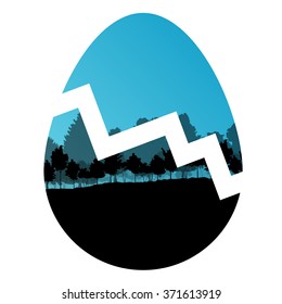 Easter egg forest nature trees wildlife idea concept vector illustration abstract spring color background