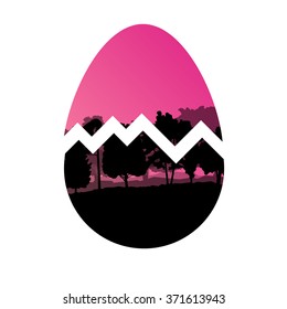 Easter egg forest nature trees wildlife idea concept vector illustration abstract spring color background