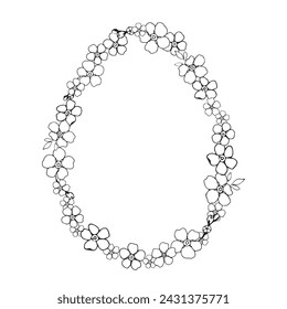 Easter egg forget me not wild little black and white flower pattern for coloring page. Hand drawn floral vector spring frame for card or invitations.