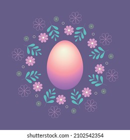 Easter egg in a frame of flowers and leaves