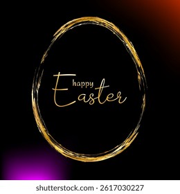 Easter egg frame. Gold brush stroke border. Elegant thin line decor. Golden grunge luxury eggs decoration. Holiday greeting card. Vector illustration eps10.