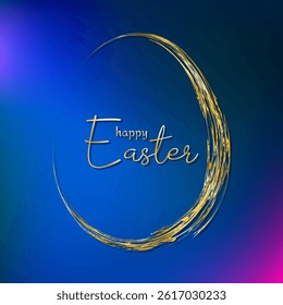 Easter egg frame. Gold brush stroke border. Elegant thin line decor. Golden grunge luxury eggs decoration. Holiday greeting card. Vector illustration eps10.