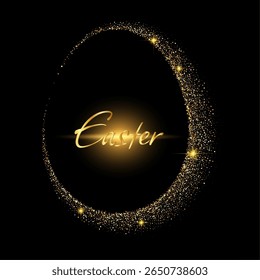 Easter egg frame. Gold glitter border. Elegant Easter decor. Luxury eggs design for holiday greeting card. Vector illustration eps10.