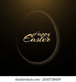 Easter egg frame. Gold glitter border. Elegant Easter decor. Luxury eggs design for holiday greeting card. Vector illustration eps10.
