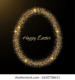 Marco de huevo de Pascua. Borde de brillo dorado. Elegante decoración de Pascua. Diseño de huevos de lujo para la tarjeta de felicitación de vacaciones. Ilustración vectorial eps10.