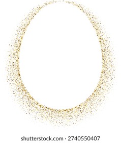 Easter egg frame. Gold glitter border. Elegant Easter decor. Luxury eggs design for holiday greeting card. Vector illustration eps10.
