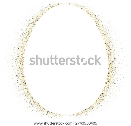 Easter egg frame. Gold glitter border. Elegant Easter decor. Luxury eggs design for holiday greeting card. Vector illustration eps10.