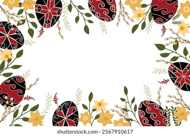 Easter egg frame. Holiday vector border.