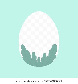 Easter egg frame with leaves cut out inside. Applicable for social media stories, posts. Easter frame on green background. Vector illustration