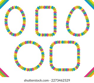 Easter egg frames. Bright Easter borders isolated on white background. Vector illustration.