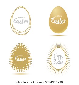 Easter egg frames for greetings cards. Gold - silver calligraphic lettering on egg frame isolated on white background. Retro holiday easter badge. Religious holiday sign. Vector set illustration