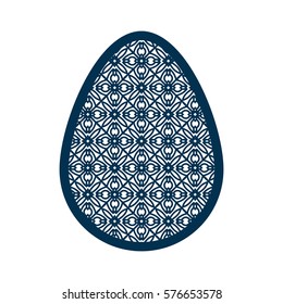 Easter egg with geometric pattern. Laser Cutting template for greeting cards, envelopes, invitations, interior elements. Vector easter paper cutting ornamental panel. Die cut card.