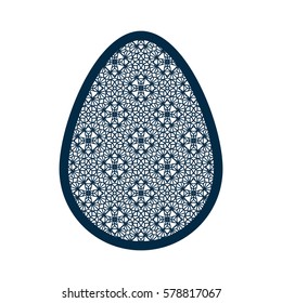 Easter egg with geometric pattern. Laser Cutting template for greeting cards, envelopes, invitations, interior elements. Vector easter paper cutting ornamental panel. Die cut card.