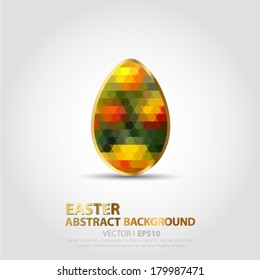 Easter egg of geometric shapes with gold, green, red. Pattern design, card, banner. Vector EPS 10 illustration.