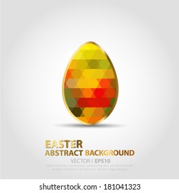 Easter egg of geometric shapes with gold, green, red. Pattern design, card, banner. Vector EPS 10 illustration.