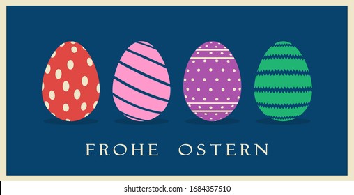 Easter Egg with german greetings on dark blue background.