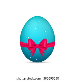 Easter egg. Glossy egg with gift bow and ribbon.