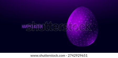 Easter Egg, glowing purple lowpoly wireframe on a dark background. Vector illustration design concept Happy Easter.