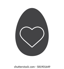 Easter egg glyph icon. Silhouette symbol. Easter egg with heart shape pattern. Negative space. Vector isolated illustration