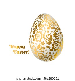 Easter egg gold foil decoration vector illustration. floral elegant style decor on christian resurrection symbol. spring life icon in chick feminine decorative style