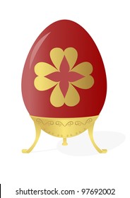 Easter egg with gold leaf and stand isolated on a white background
