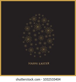 Easter egg with golden flowers on black background.Vector illustration