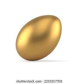 Easter egg golden foil decorative holiday delicious bauble 3d icon realistic vector illustration. Natural chicken protein food festive colored eggshell pack gift premium decorative design art element