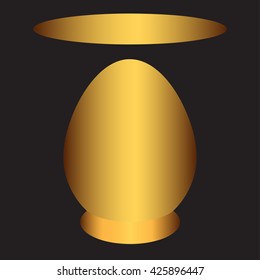 Easter egg Golden on a gold plate with a template for an inscription on a black background. Vector illustration