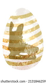 Easter egg with golden stripes, decorated with the image of ice skates. Colorful flat vector illustration. Clipart. Isolated element.