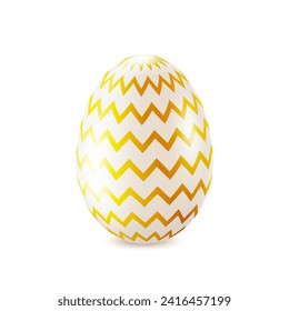 Easter egg with golden zig zag stripes, realistic vector, decorative element for Happy Easter.