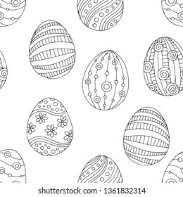 Easter egg graphic black white doodle seamless pattern background illustration vector