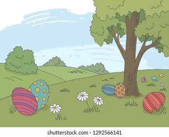 Easter egg graphic color landscape sketch illustration vector