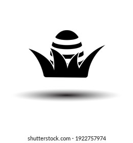 Easter Egg In Grass Icon. Black on White Background With Shadow. Vector Illustration.
