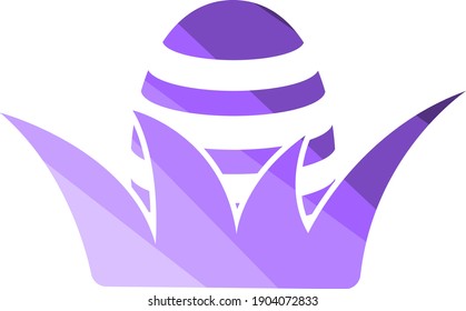 Easter Egg In Grass Icon. Flat Color Ladder Design. Vector Illustration.