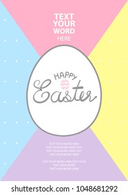 Easter egg in gray outline and white plane is at the center of pastel background with white space for text. Poster or card design for Easter festival in vector illustration.