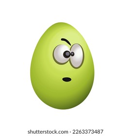 Easter egg green color with thoughtful eyes. Vector illustration