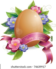 Easter egg with green leaves and flowers, eps-10