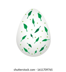 Easter  egg with green leaves on them isolated on a white background. Stock vector illustration for decoration and design, children's books and coloring, stickers, fabrics