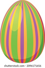 Easter egg with green, purple and yellow vertical lines