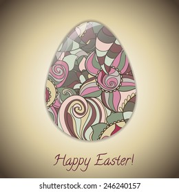 Easter egg greeting card with abstract hand drawn ornament. Use as greeting card.