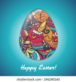 Easter egg greeting card with abstract hand drawn ornament. Use as greeting card.