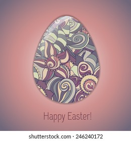 Easter egg greeting card with abstract hand drawn ornament. Use as greeting card.