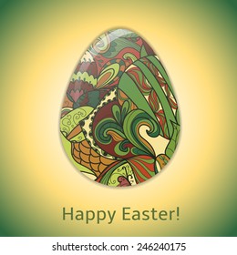 Easter egg greeting card with abstract hand drawn ornament. Use as greeting card.