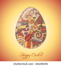 Easter egg greeting card with abstract hand drawn ornament. Use as greeting card.