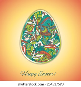 Easter egg greeting card with abstract hand drawn ornament. Use as greeting card.