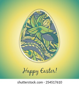 Easter egg greeting card with abstract hand drawn ornament. Use as greeting card.