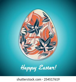 Easter egg greeting card with abstract hand drawn ornament. Use as greeting card.