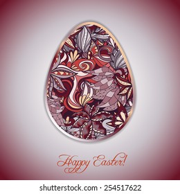 Easter egg greeting card with abstract hand drawn ornament. Use as greeting card.