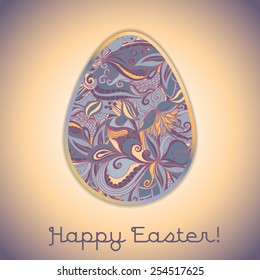 Easter egg greeting card with abstract hand drawn ornament. Use as greeting card.